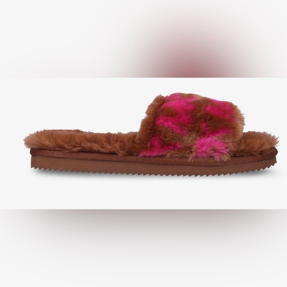 MICHAEL KORS Janis logo‎ brown & pink logo faux-fur platform slides size 10 new - Picture 4 of 5